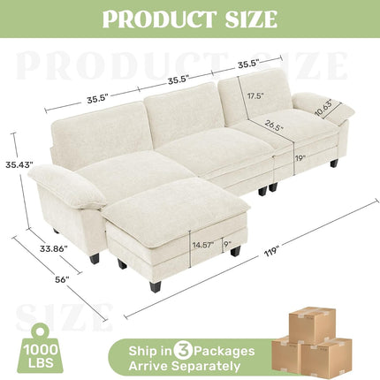 118" Modular Comfy Cloud Sectional Sofa