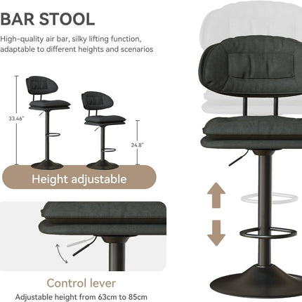 Adjustable Padded Bar Stools Double Layer with Backrest Set of 2