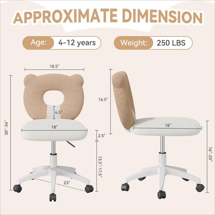 Adjustable Kids Desk Chair – Teddy Fabric, on Wheels, with Back
