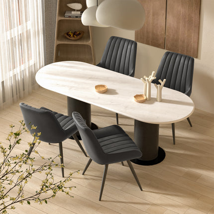 Modern Dining Chairs Fabric Upholstered Cushions Metal Legs Set of 4