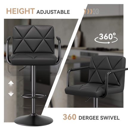 Modern PU Leather Adjustable Swivel Bar Chairs with Armrests Set of 2