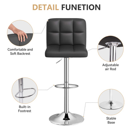 Modern PU Leather Adjustable Bar Stools Set of 2