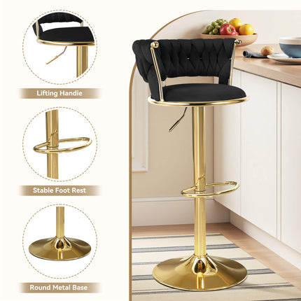 Velvet Swivel Adjustable Counter Height Bar Stools Set of 2