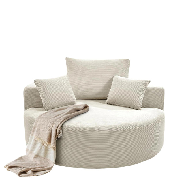 55” Corduroy Foam Sofa – Round, Sleeper, with Pillows