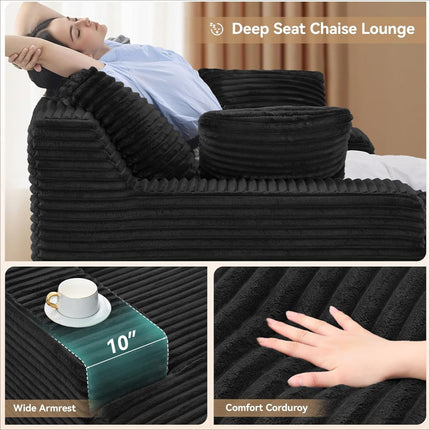 51” Corduroy Chaise Lounge – Deep Seat, Sofa Bed, 2 Pillows