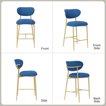 Velvet Bar Stools – 26” Height Gold Metal Legs Set of 2