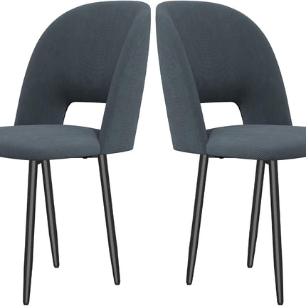Corduroy Dining Chairs – 46cm Seat, Metal Legs, Set of 2