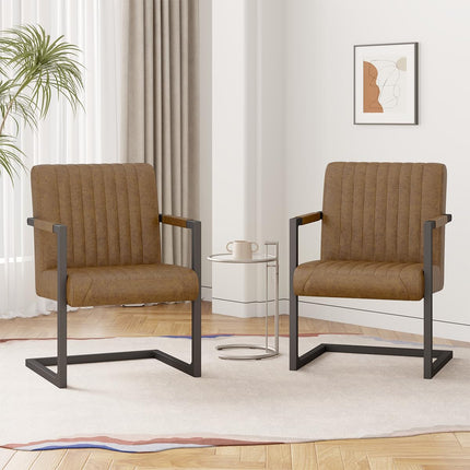 Faux Leather Dining Chairs – Padded, Metal Legs Set of 2