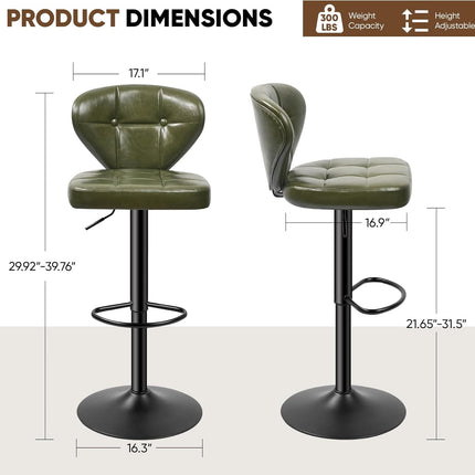 Adjustable Bar Stools – PU Leather, Swivel, with Backrest Set of 2