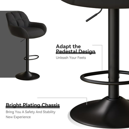 Adjustable PU Leather Bar Stools – 360° Swivel, with Armrest Set of 2