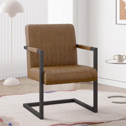 Faux Leather Dining Chairs – Padded, Metal Legs Set of 2
