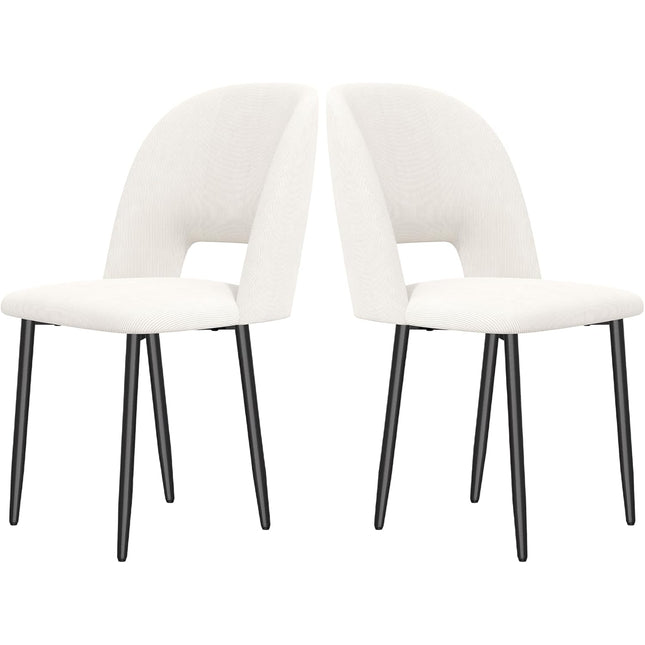 Corduroy Dining Chairs – 46cm Seat, Metal Legs, Set of 2