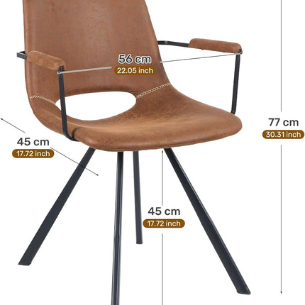 Mid-Century Leather Dining Chairs Metal Legs, Padded Seat Set of 2