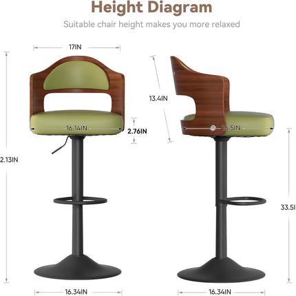 Wooden Upholstered Swivel Bar Stools Set of 4