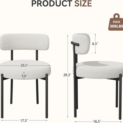 Boucle Dining Chairs – Teddy Fabric Curved Back Metal Legs Set of 4