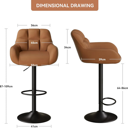Adjustable PU Leather Bar Stools – 360° Swivel, with Armrest Set of 2