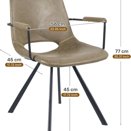 Mid-Century Leather Dining Chairs Metal Legs, Padded Seat Set of 2