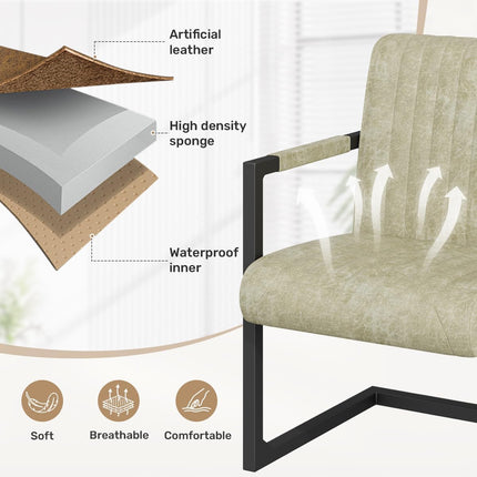 Faux Leather Dining Chairs – Padded, Metal Legs Set of 2