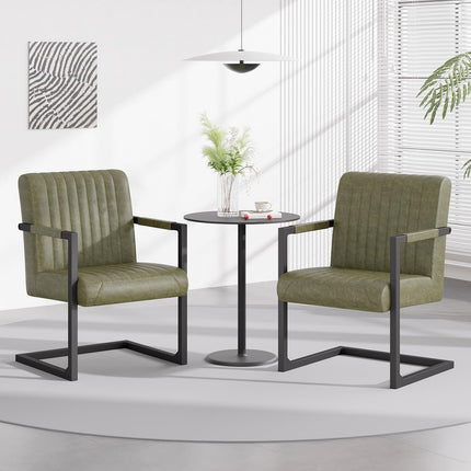 Faux Leather Dining Chairs – Padded, Metal Legs Set of 2