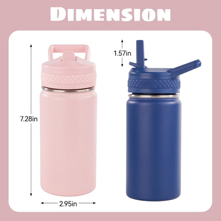 12oz Insulated Kids Water Bottle Stainless Steel Straw Lid BPA-Free