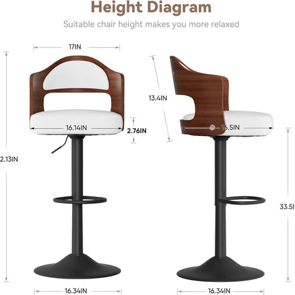 Wooden Upholstered Swivel Bar Stools Set of 4