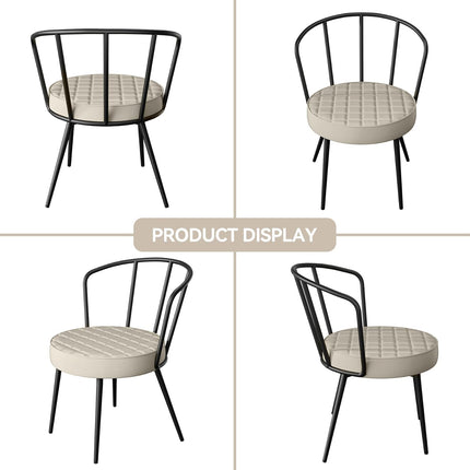 Upholstered Dining Chairs – Leather Seat, Metal Legs Set of 2