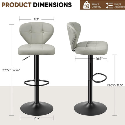 Adjustable Bar Stools – PU Leather, Swivel, with Backrest Set of 2