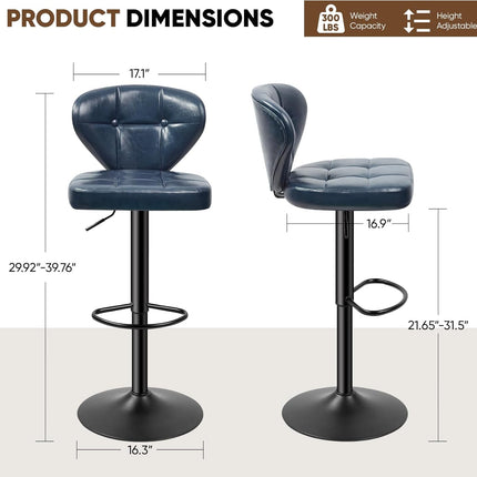 Adjustable Bar Stools – PU Leather, Swivel, with Backrest Set of 2
