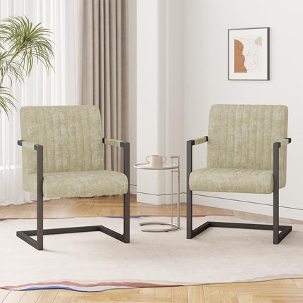 Faux Leather Dining Chairs – Padded, Metal Legs Set of 2