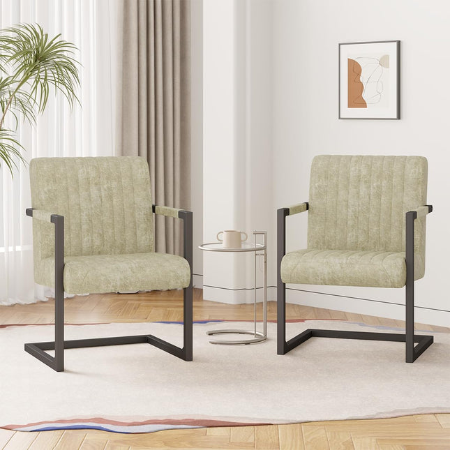 Faux Leather Dining Chairs – Padded, Metal Legs Set of 2