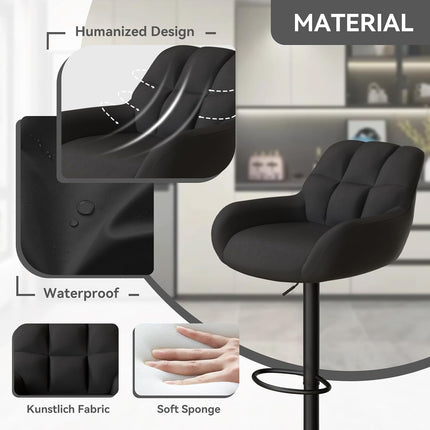 Adjustable PU Leather Bar Stools – 360° Swivel, with Armrest Set of 2