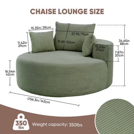 55” Corduroy Foam Sofa – Round, Sleeper, with Pillows