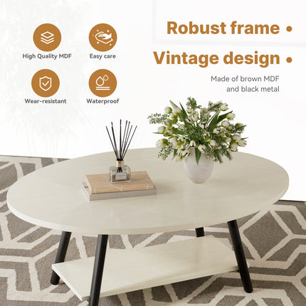 Oval 2-Tier Coffee Table – Solid Wood, Metal Frame