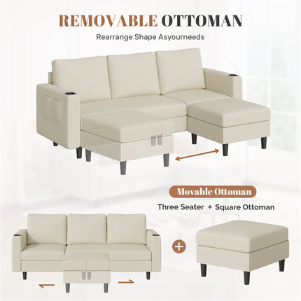 78" L-Shaped Linen Upholstered Sectional Sofa 3-Seat Convertible Couch