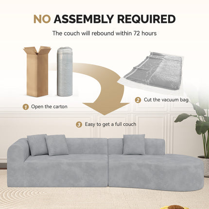 126” Modular Sectional Sofa – Corduroy, Deep Seat, No Assembly