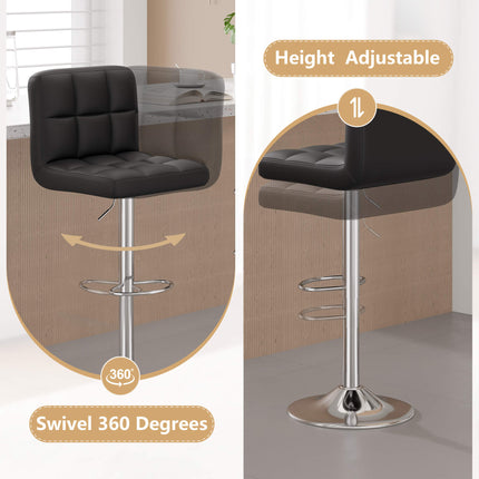 Modern PU Leather Adjustable Bar Stools Set of 2