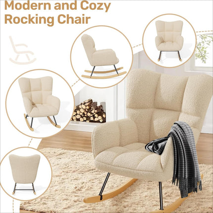 Lambswool Upholstered Rocking Chair High Back 136kg Capacity