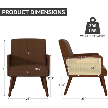 Rattan Accent Chairs – Wood Legs Modern Lounge Design Set of 2