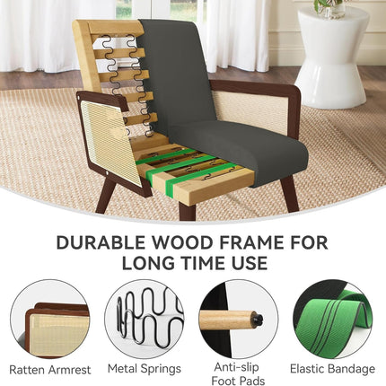Rattan Accent Chairs – Wood Legs Modern Lounge Design Set of 2
