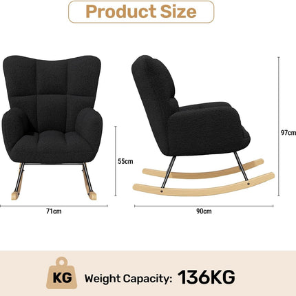 Lambswool Upholstered Rocking Chair High Back 136kg Capacity