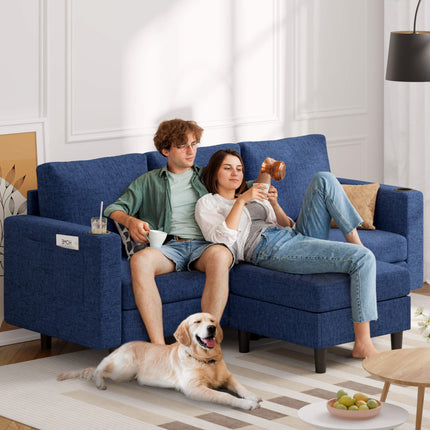 78" L-Shaped Linen Upholstered Sectional Sofa 3-Seat Convertible Couch