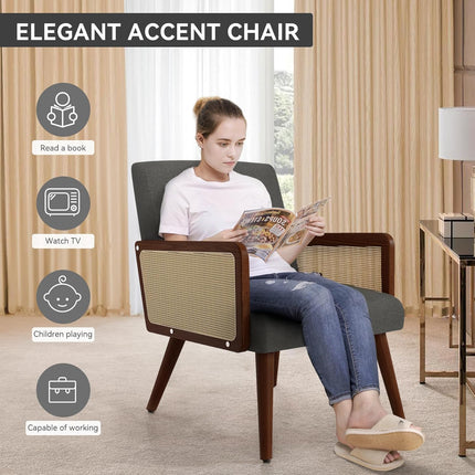 Rattan Accent Chairs – Wood Legs Modern Lounge Design Set of 2