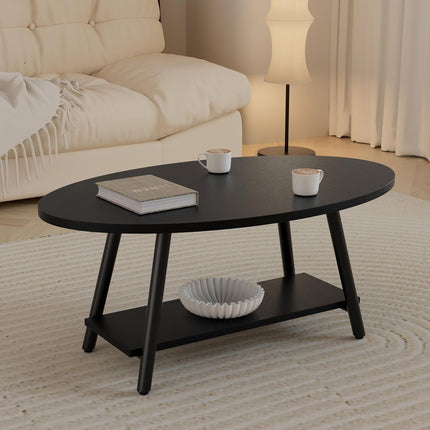 Oval 2-Tier Coffee Table – Solid Wood, Metal Frame