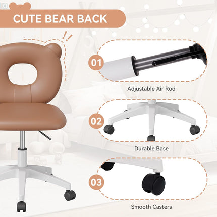Adjustable Kids Desk Chair – Teddy Fabric, on Wheels, with Back