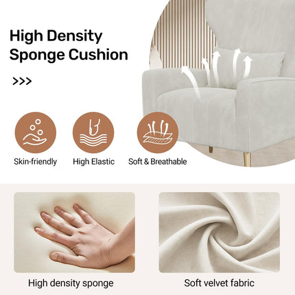 Velvet Wingback Accent Chair – Gold Legs, Lumbar Pillow, High Back