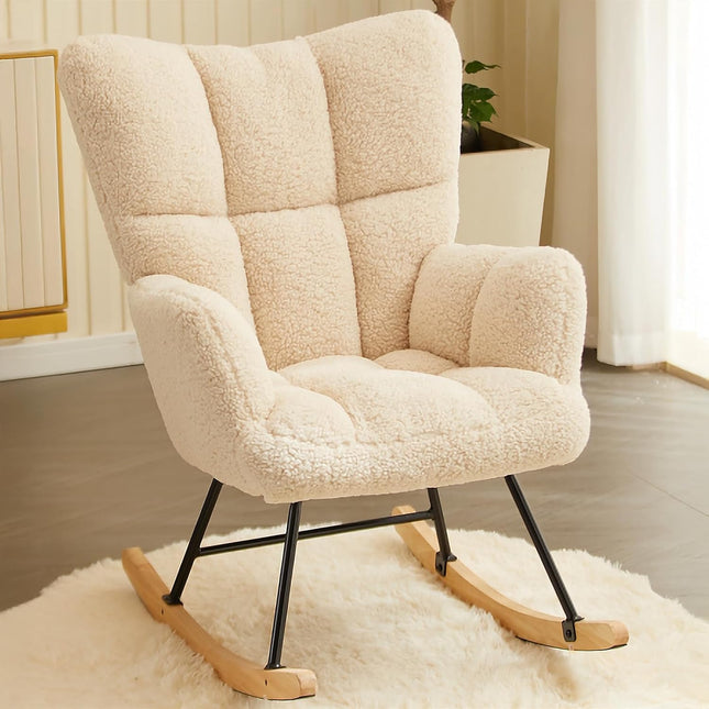 Lambswool Upholstered Rocking Chair High Back 136kg Capacity
