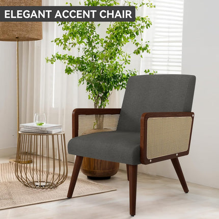 Rattan Accent Chairs – Wood Legs Modern Lounge Design Set of 2