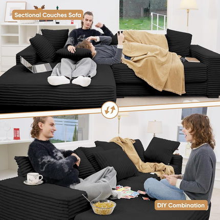 111” L-Shaped Cloud Sofa – Reversible Corduroy 8 Pillows