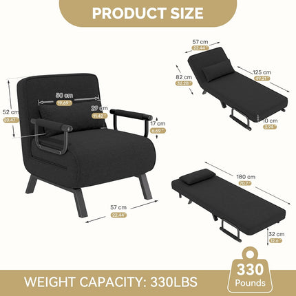 4-in-1 Folding Sofa Bed – Adjustable 150kg Capacity Metal Frame