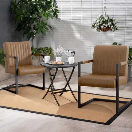 Faux Leather Dining Chairs – Padded, Metal Legs Set of 2